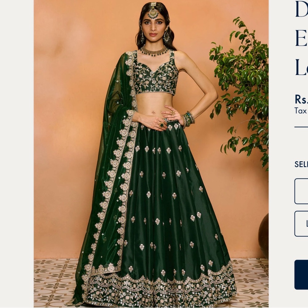 Dark Green Embroidered Lehenga